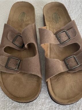 Woodstock Bert Double Strap Suede Sandals in Taupe Men Size 13M